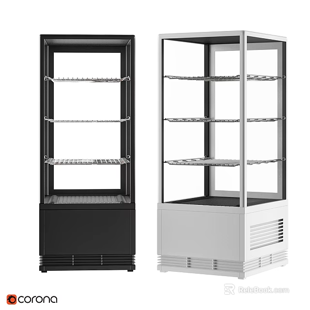 Modern Kitchen Utensil Display Cabinets In Black And White With Glass Doors And Metal Shelves 3d model 