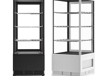 Modern Kitchen Utensil Display Cabinets In Black And White With Glass Doors And Metal Shelves 3d model