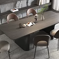 Modern Dining Table Set With Wooden Top Six Chairs Fabric Seats And Pendant Light