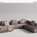 Modern Sectional Sofa With Plush Cushions Throw Blanket And Side Table 3d model