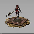 Fantasy Female Character With Red Hair And Creature Holding Staff On Gear Platform
