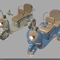 Cute Children's Tricycles In Blue And Beige With Seats And Handlebars