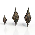 Textured Spiked Decorative Ornamental Pieces In Three Varying Sizes With Brown And Blue Hues