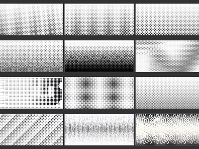 Various Black and White Abstract Texture Patterns with Dots Stripes Grids and Gradients 3d model