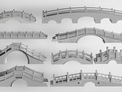 Various Types of Landscape Bridges with Architectural Design and Decorative Railings 3d model