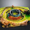 Cartoon Scene Of Circular Fortress Ruins With Green Grass And Earthy Ground