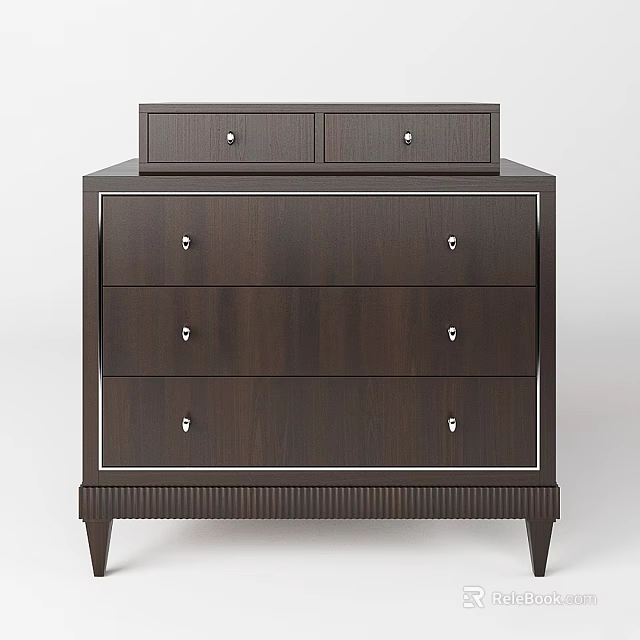Dark Wood Chest of Drawers With Multiple Drawers And Decorative Trim 3d model 