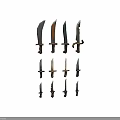 Collection of Various Knives Displayed on Black Background with Different Shapes and Handle Colors