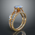 Ornate Gold Ring Featuring Large Oval Gemstone And Intricate Diamond Accents