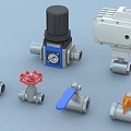 Industrial Equipment Featuring Valves Actuators with Pressure Gauge and Colorful Handles