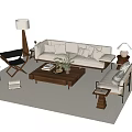 Modern Sofa Coffee Table Combination With Pillows Table Lamps And Area Rug 3d model