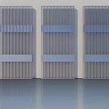 Three Modern Swing Doors With Vertical Stripes And Blue Horizontal Decorative Panels 3d model