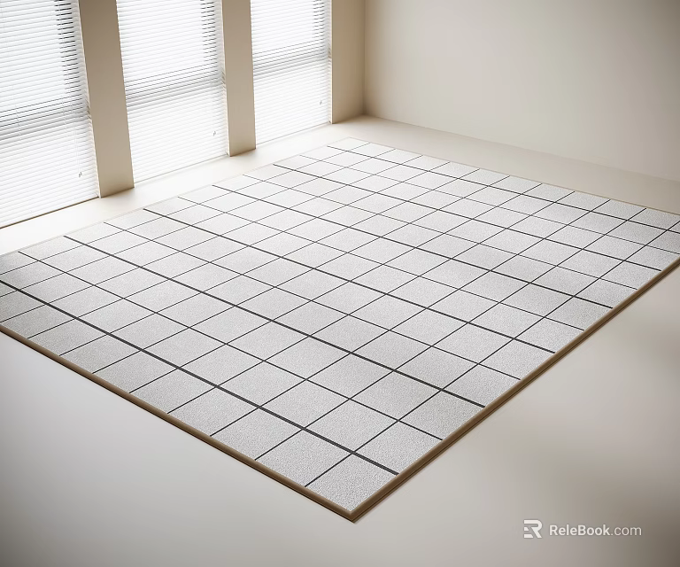 Square Grid Pattern Rug In Bright Room With Natural Light And Windows 3d model