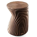 Unique Wooden Stools With Curved Wavy Texture In Dark Brown And Black Colors