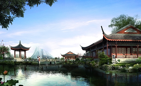 New Chinese style residential landscape courtyard 3d model