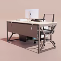 Modern Home Office Desk And Chair Set With Computer Monitor Keyboard Printer And Drawer Cabinet