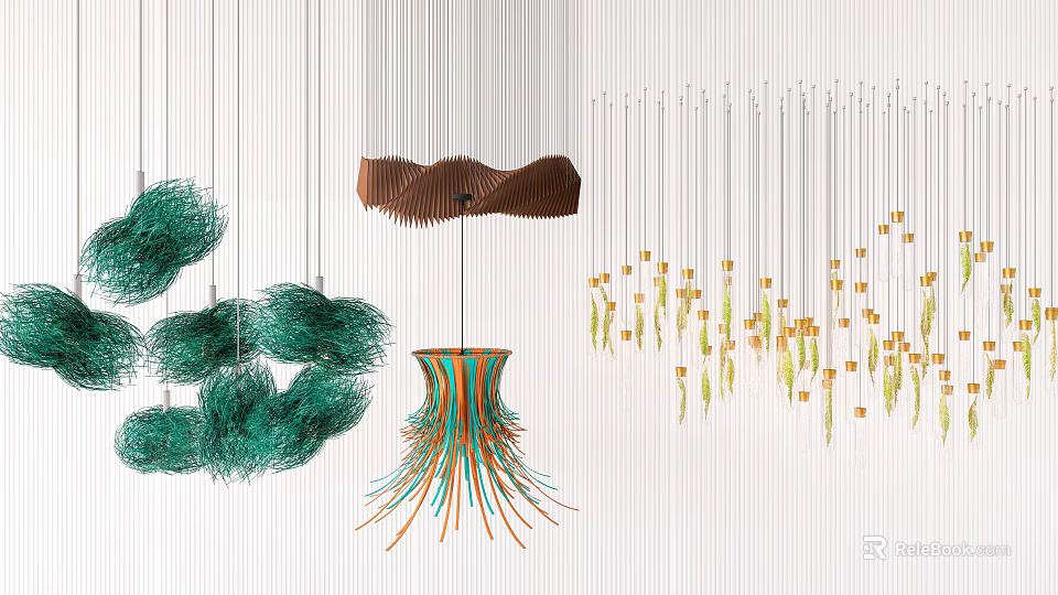 Creative Abstract Chandeliers With Modern Unique Shapes And Decorative Hanging Elements 3d model 