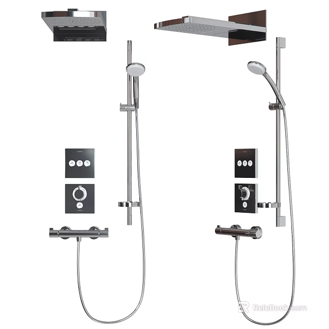 Modern Shower System With Rainfall Head Handheld Spray And Control Panel Fixtures 3d model 