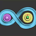 Vibrant 3D Model With Blue Spiral Purple Yellow Cones Green Stems And Orange Fish Decor