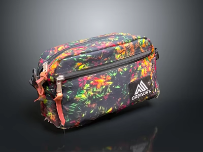 Colorful Green Mountain Utility Bag With Vibrant Patterns Pink Straps And Zipper Closure 3d model