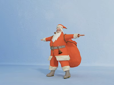 Decorative Ornament Set Santa Claus Red Outfit White Bearded With Sack Against Light Blue Background 3d model
