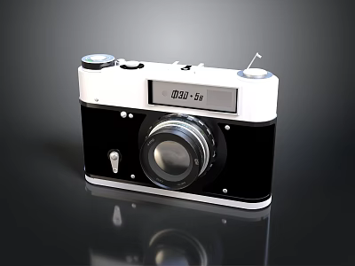 Vintage Electronic Camera With Classic Black White Body And Lens Design 3d model