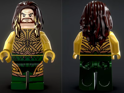 Lego Aquaman Inspired Figure With Long Hair Yellow Green Outfit Front Back View 3d model