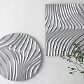 Modern Wall Decor Round And Square Shapes With Wavy Silver Patterns Accompanied By Green Plants 3d model