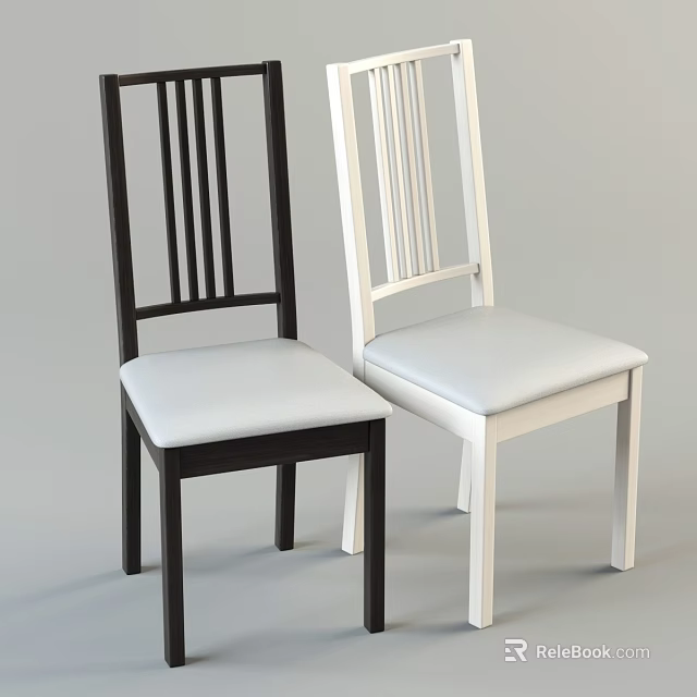 Modern Dining Chairs Black And White Frame With Vertical Slat Backrest Padded Seat 3d model 
