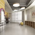 Fitness Studio With Yellow Walls Arched Mirrors Railings And Golden Ball For Workout
