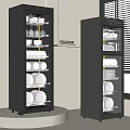 Modern Kitchen Interior With Black Dish Sterilizers And Plates Bowls Glasses