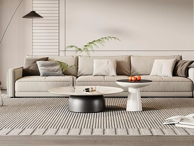 Modern Beige Sofa Coffee Table Set With Throw Pillows Oranges And White Side Table 3d model