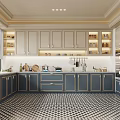 Modern Open Kitchen Interior Design With Two Tone Cabinets Island Countertop And Checkerboard Floor