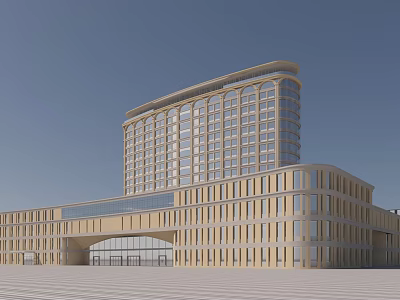 Grand Modern Commercial Complex Exterior With Glass Facade Arched Entrance And Open Plaza 3d model