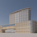 Grand Modern Commercial Complex Exterior With Glass Facade Arched Entrance And Open Plaza