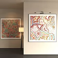 Colorful Abstract Painting With Swirling Patterns Framed For Modern Interior Wall Decor