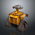 Yellow Tracked Robot Character With Mechanical Arm And Sensor Camera Design 3d model