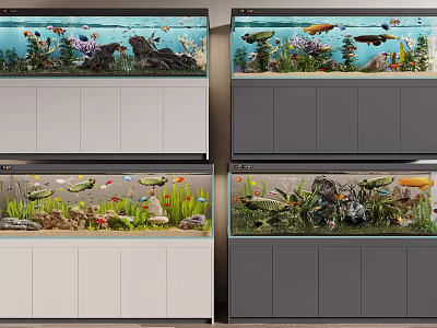 Different Styles Of Aquariums With Plants Fish Decor And Cabinets 3d model