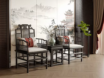 New Chinese Style Single Chair Leisure Chair Dining Chair Tea Chair 3d model