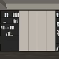 Modern Bookcase With White Panel Doors Dark Shelves And Decorative Books