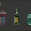 Three Decorative Lanterns With Various Designs And Metallic Finishes 3d model