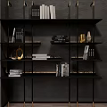 Modern Black Metal Bookcase With Gold Accents And Layered Shelves For Books And Decorations