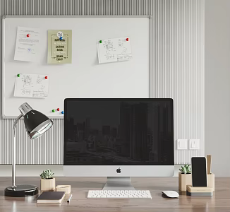 Modern Computer Apple Computer Mobile Phone Desk Lamp Office Supplies Combination 3d model
