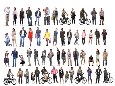 Group of People in Diverse Poses and Activities Including Biking Standing and Interacting 3d model
