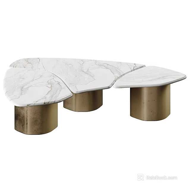 Elegant Modern Corner Table With White Marble Top And Brass Metal Base 3d model