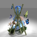 Blue Snake Shaped Art Installation With Colorful Butterflies Flowers And Green Grass