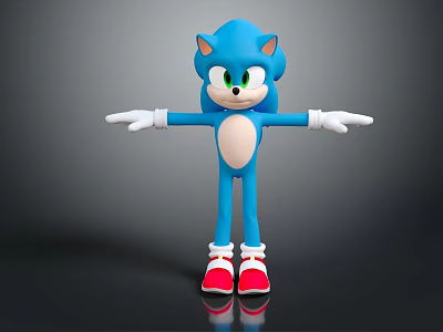 Blue Hedgehog Character Featuring Blue Body White Gloves Red Shoes Green Eyes And Outstretched Arms 3d model