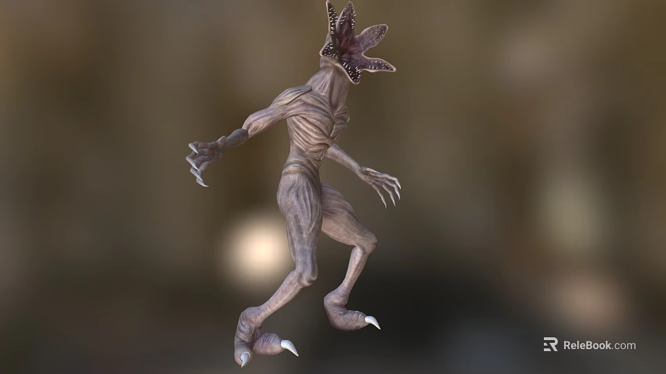 Slim Alien Game Movie Character With Sharp Claws And Multi Petal Head 3d model 