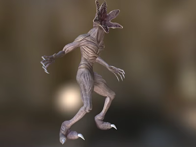 Slim Alien Game Movie Character With Sharp Claws And Multi Petal Head 3d model