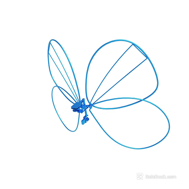 Abstract Blue Butterfly Line Art Design With Geometric Shapes Illustration 3d model 